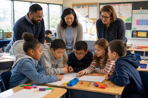 Teachers Observing Math Lesson in Diverse Classroom